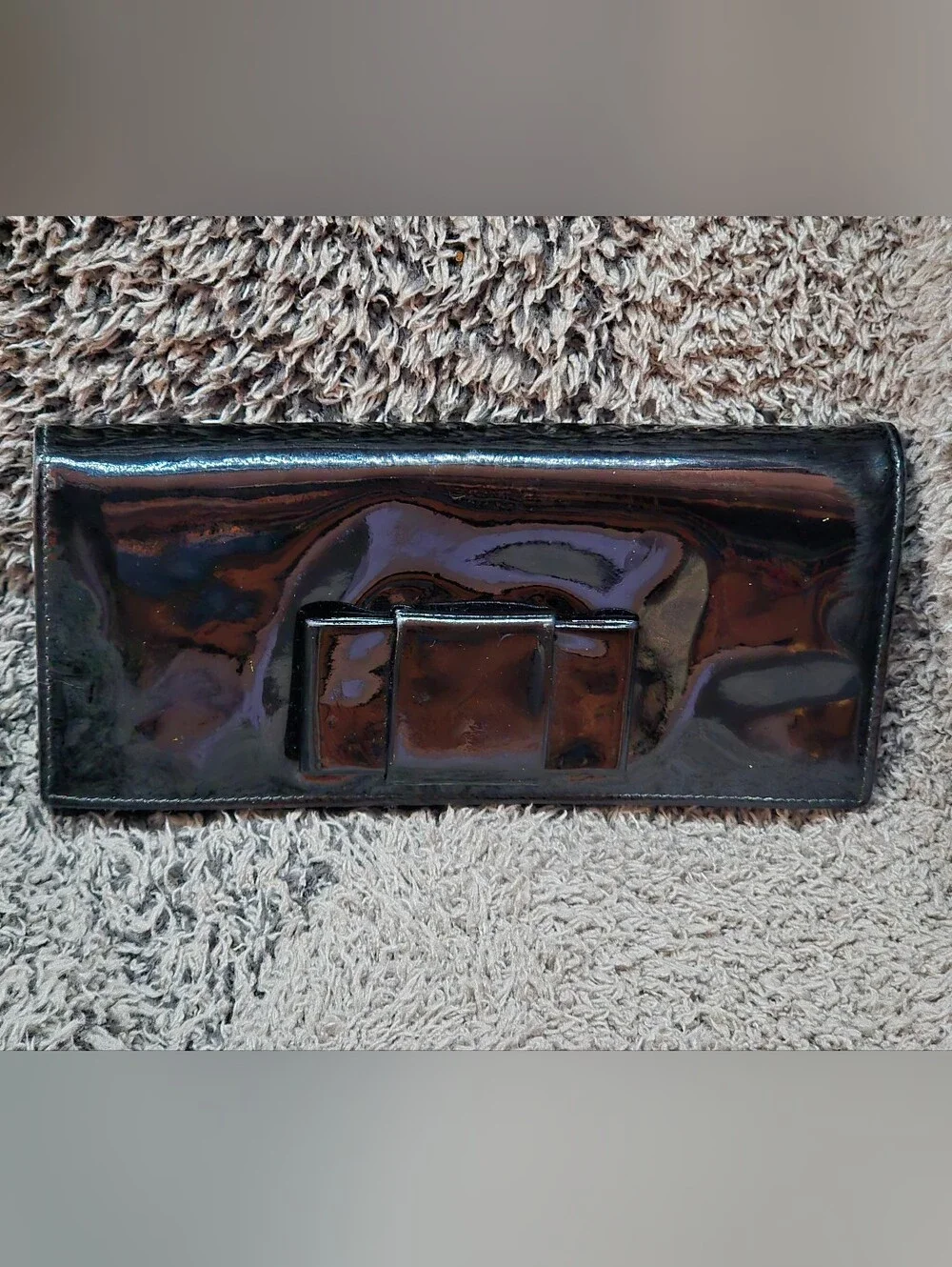 EUC Miu Miu Black Patent Leather Flap Long Wallet - Hot Pink Interior